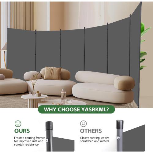 YASRKML Room Divider Folding Privacy Screens, Portable Room Divider Panel 6 Panel Partition Room Dividers Screen, Freestanding Room Partitions and Dividers Fabric Dividers for Room Separation, Grey