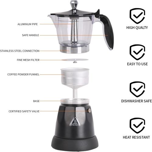 Cuban Coffee Maker, 6 or 3cup Electric Espresso Coffee Maker, Portable Cafeteras Electricas Modernas, Electric Moka Pot with Detachable Base & Overheat Protection, Coffee Gift for Home Travel