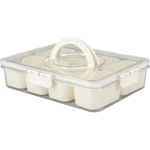 NineRun Condiment Serving Tray, Divided Serving Tray 9 Compartments Multifunctional Airtight Plastic Seasoning Platter with Lid and Handle for Home Picnic, SIXRUN5qo1tggp42