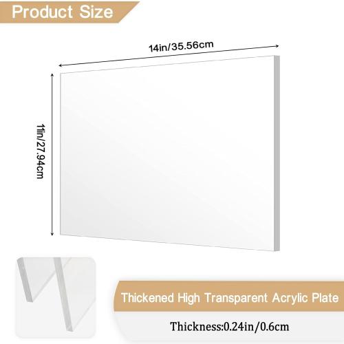 Clear Acrylic Plexiglass Sheet, 1/4 Thick (6mm) Cast Glass, for Craft Projects, Signs, Painting, Windows Replacement (1 Piece 11x14)