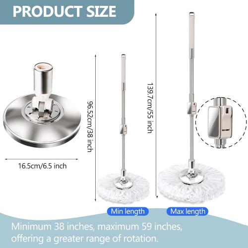 Replaceable Handle for Rotating mop, 360° Rotation Adjustment,Wet Dusting Mop, Includes 3 Microfiber Mop Replacement Heads, Suitable for Floors, Walls, Outdoor Areas, and Various Home Scenarios