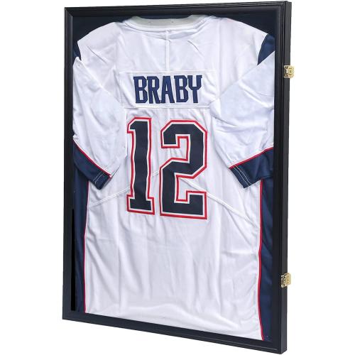 KCRasan Jersey Display Frame Case - Large Lockable Frames Shadow Box with UV Protection for Baseball Basketball Football Soccer Hockey Sport Shirt Matte Black Finish
