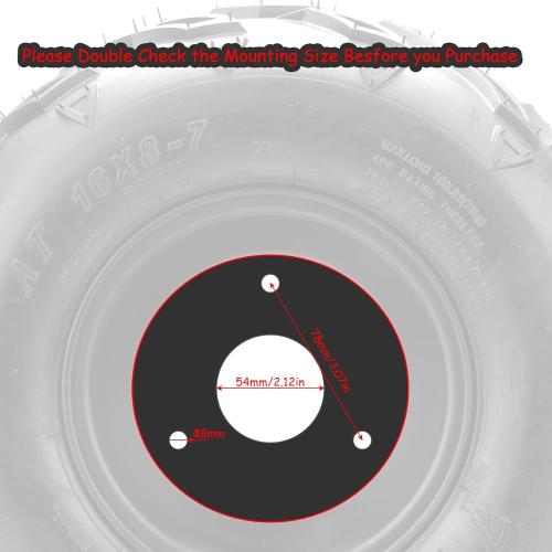 16x8-7 ATV Wheels, 3 lug 16x8-7 Tubeless Tires for Kazuma Quad ATV Go Kart UTV 125cc 150cc Off Road Tyres 3 Holes Rim set of 2