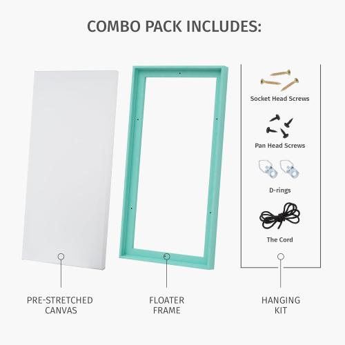 PIXY CANVAS Value Pack of 16x20 Stretched Canvas 3/4 (0.75) inch deep and Floater Frame for Your Paintings/Artwrok/Wall Art/Wall Decor (Natural Oak, 16 x 20 inch, Landscape)