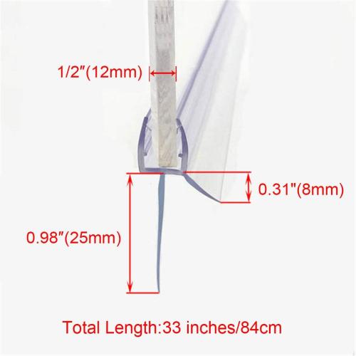 Frameless Shower Door Bottom Seal with Drip Rail 1/2 Thick Glass 33 Long Sweep - Glass Door Seal Strip Stop Shower Leaks