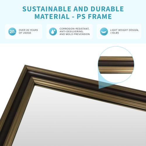 Retro Copper Effect Framed Wall Mirror, 24x36 Rectangle Mirror, Anti-desilvering Tempered Glass, Sustainable& Sturdy Frame, Farmhouse Mirror, Anti-Rust, 3min Fast Setup for Bathroom Living Room