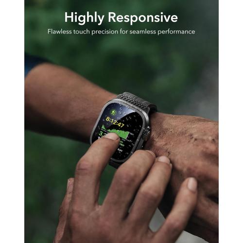ESR Armorite Screen Protector for Apple Watch Ultra 3 2025 /Ultra 2 /Ultra (49 mm), Military Grade Protection, Tempered Glass Film with Aluminum Alloy Frame, Anti-Scratch, 2 Pack, Black