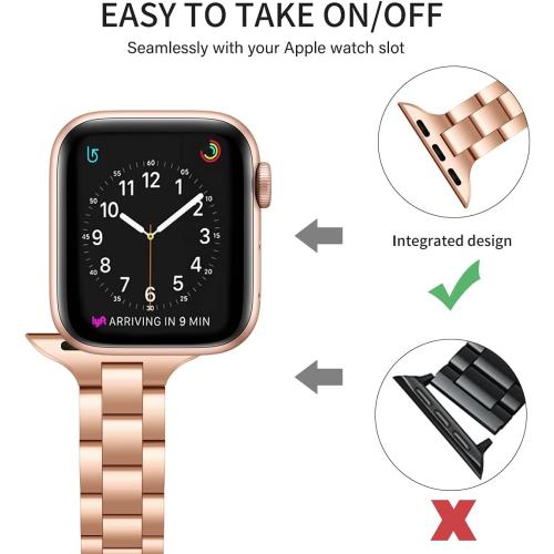 Thin Band Compatible with Apple Watch 40mm 38mm 41mm 42mm 44mm 45mm 49mm, Premium Stainless Steel Metal Replacement Adjustable Wristband Strap for iWatch Ultra SE Series 9/8/7/6/5/4/3/2/1 Women