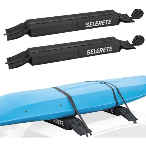 Universal Car Soft Kayak Roof Rack Pads for Kayak Surfboard SUP with 20FT Durable Tie-Down Straps, 2 Tie Down Rope, 4 Quick Loop Straps