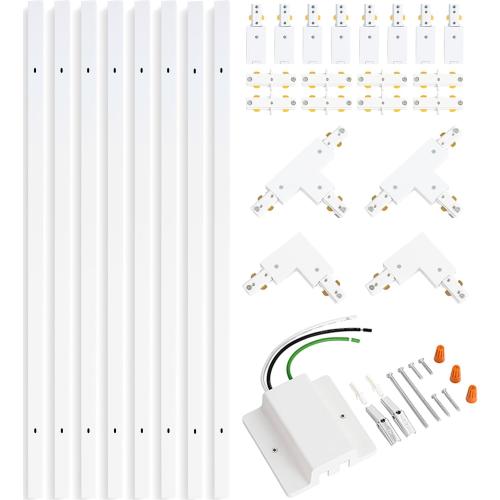 VANoopee 26FT H Track Lighting Rails with Floating Canopy Connector, White | H Type Track Lighting Kit | End Caps, Live End Feeds, I T & L Connectors Included | H Style Track System Compatible