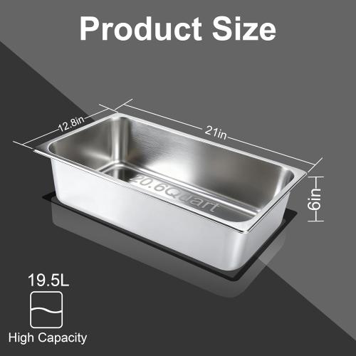 VOISEN 2 Pack Hotel Pans,1/1 Size 6 Deep,Anti-Jamming Steam Pan,Commercial Stainless Steel Pan, Steam Table Pans Full Size