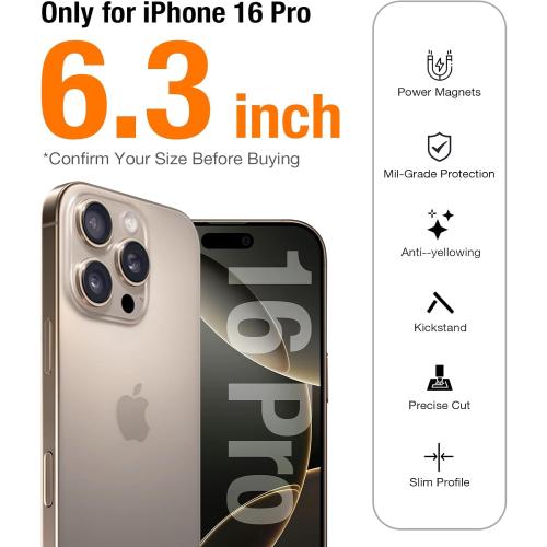 TORRAS for iPhone 16 Pro Case Translucent Matte Back/Natural Titanium Gray Edge | Compatible with MagSafe, Military Grade Drop Protection, Stronger Magnetic, Shockproof Airbag, Color Button, Slim