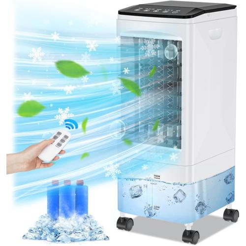 Evaporative Air Cooler, 3-in-1 Portable AC Cooling Fan 3 Modes 3-Speed with Remote, 3 Ice Boxes, No Window Needed Air Conditioners with 6L Tank for 20H Cooling, for Home, Bedroom, Kitchen, Living Room