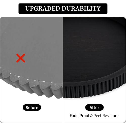 Hanobe Black Decorative Coffee Table Tray, Scalloped Edge | 12 round wood centerpiece tray, ideal for living room, entryway table, kitchen island, fits modern decor.