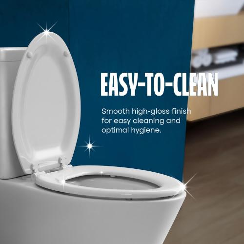HIGHCRAFT Premium Elongated Toilet Seat with Adjustable Hinges & Quick Removal Mechanism - Molded Wood Toilet Seat - Fits Standard Elongated Toilets - Oval Seat in White