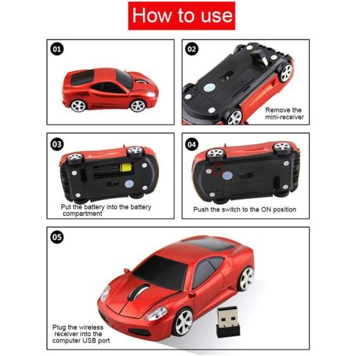 Jinfili Sleep Sport Car Shaped Wireless Computer Mouse Ergonomic Gaming Optical Mouse USB 2.4G Mini Receiver Office Accessories for PC Windows Laptop Notebook Mac