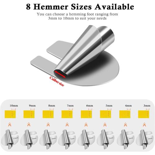 TIGARI Sewing Rolled Hemmer Foot, 8 Sizes Rolled Hem Presser Foot, Wide Rolled Hem Pressure Foot Sewing Machine Feet Hemming Machine Hand Sewing Machine Sewing Accessories