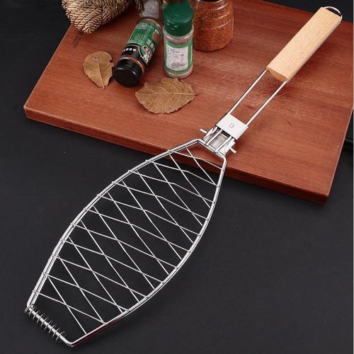 Fish Grilling Basket Fish Holder Kabob Salmon Shrimp Seafood Cage Rack with Oil Brushes