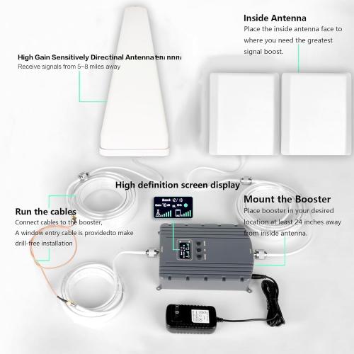 Cell Phone Booster, Cell Phone Signal Booster with 2 Indoor Panel Antennas for Band 66/2/4/5/12/17/13/25,Up to 8000 Sq.Ft,Boost 4G 5G LTE Data for All U.S. Carriers (Light Gray)
