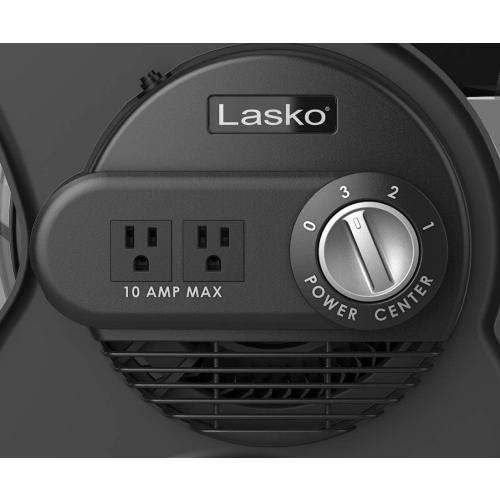 Lasko Portable Utility Fan, 12” 289 CFM Pivoting High Velocity Air Mover Blower Fan, 3 Speeds, 2 Accessory Outlets 120V, Black, U12104 NEEDS CLEANING