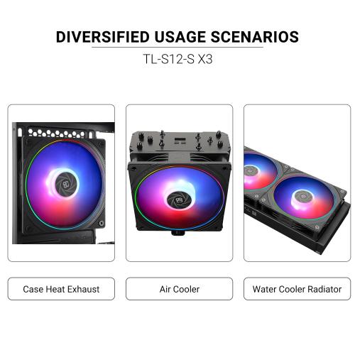 Thermalright TL-S12-S X3 CPU Fan 120mm ARGB Case Cooler Fan Comes with ARGB Lighting Effect,PC PWM Silent Computer Fan with 1500RPM Speed, CPU Cooling Fan Black(TL-S12-S X3)