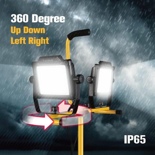 180W 20000 Lumen Dual-Head LED Work Light with Tripod Stand, 4 Brightness Adjustable, IP 65 Waterproof 10 Ft Power Cord