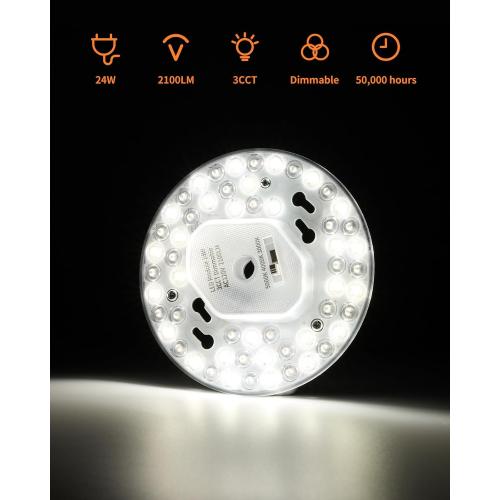 6 Pack Ceiling Fan LED Light Replacement Dimmable 5.1 inch 24W 2100LM, AC120V 3CCT 3000K/4000K/5000K Adjustable LED Retrofit Light Kit for Ceiling Fan