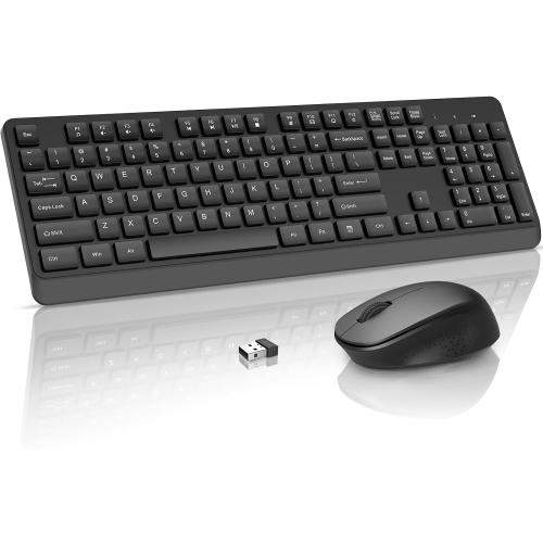 BKA BYA Wireless Keyboard and Mouse Combo,Full Size Quiet Keyboard and Mouse, 2.4GHz USB Receiver, Cordless Silent Keyboard and Mouse for PC, Windows, MAC, Laptop, Black