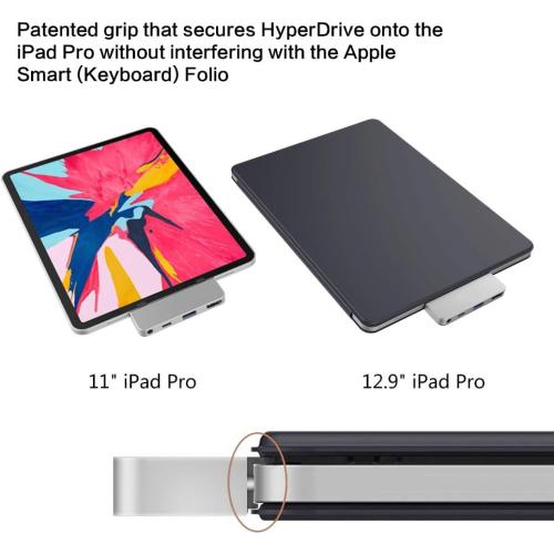 HyperDrive iPad Pro USB C Hub — 4-in-1 USBC Hub w/ 4K30Hz HDMI, USB-C 5Gbps 60W PD, USB-A 5Gbps, 3.5mm Audio Jack — Form-Fitting, Aluminum iPad Docking Station Compatible w/Air & Mini (Space Gray)