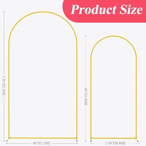 Asee'm Gold Metal Wedding Arch Backdrop Stand Set of 2 (7.2FT, 6FT)