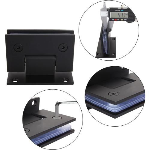 2Pack Glass Shower Door Hinges, 90 Degree Shower Hinges Replacement Parts with Mounting Hardware, Stainless Steel Bathroom Gate Clamp for 3/8” to 1/2”Glass, Black