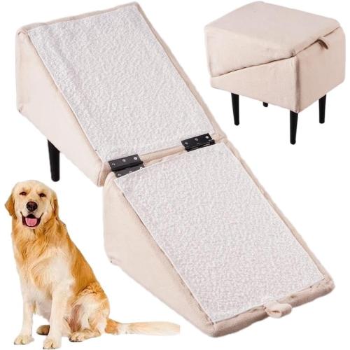 Color beige Dog Ramp for Couch, 2-in-1 Convertible Wooden Home Step Stool Dog Ramp Stairs, Doggie Ramp for Dogs Cats Or Pets Footrest
