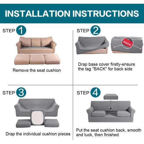 Turquoize 4 Piece Sofa Covers for 3 Cushion Couch Sofa Slipcover Soft Couch Cover for Dogs-Washable Sofa Furniture Covers with 3 Individual Large Cushion Covers (XL Sofa, Dove)