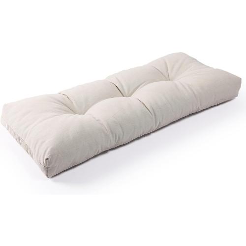 SUNROX LokGrip Non Slip Tufted Memory Foam Bench Cushion, FadeShield Water Resistant Durable Thicken Outdoor/Indoor Bench Seat Pads 36x14x4 inch, Cream