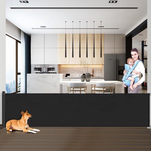 Docal 120 Inch Extra Wide Baby Gate for Large Opening Retractable Baby Gates for Doorway Extra Long Dog Gate for The House Outdoor Large Pet Gates for Dog,Mesh Child Gate, Black (Upgraded ver.)