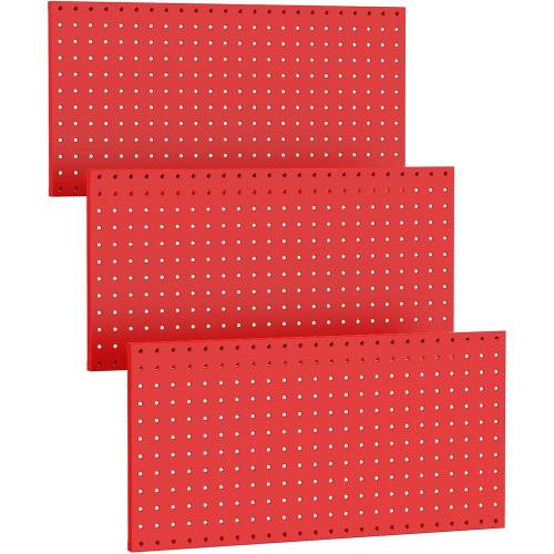 TORACK 3 PCS Metal Pegboard Panels(12x24 inch) for Wall Garage Tools Storage Pegboard System for Workbench, Modular Peg Board Tool Organizer Board Kit(Pack of 3, Red)