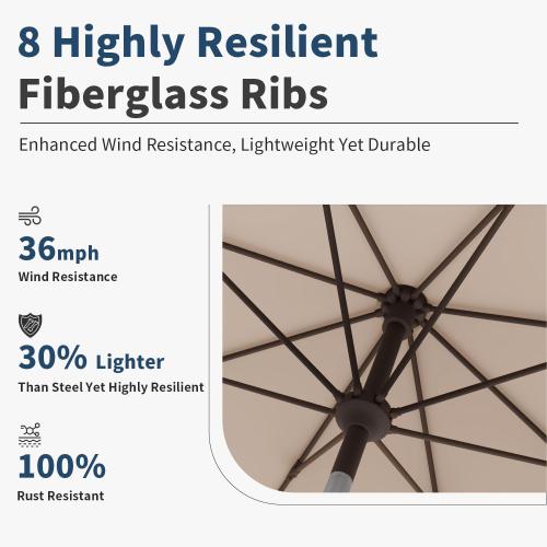 9FT Patio Umbrella with Fiberglass Ribs, Outdoor Market Table Umbrella with Crank and Tilt, UV Resistant Waterproof Canopy for Patio, Garden, Deck, Pool, Beige