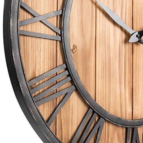 Metal & Solid Wood Noiseless Wall Clock (Wood, 24-inch)