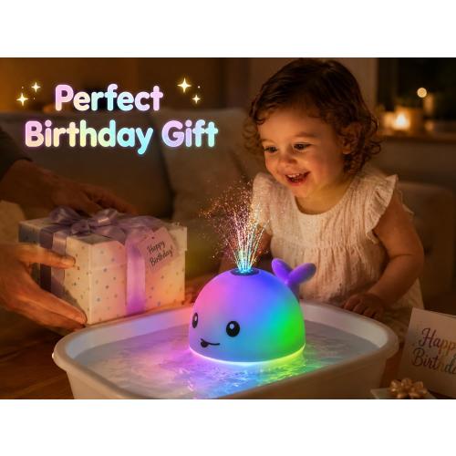Gigilli Baby Bath Toys, Light Up Whale Bath Toy Sprinkler for Kids Boy Girl