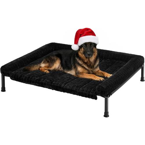 Veehoo Elevated Dog Bed Large Sized with Fluffy Plush Bolster Cushion, Washable Orthopedic Dog Couch Bed, Cooling Raised Pet Cot with Removable Mat, Breathable Mesh, No-Slip Feet, 45x 34 inches, Black
