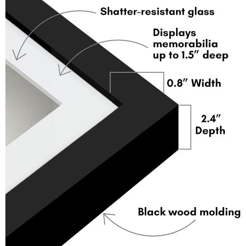 Americanflat 8x10 Shadow Box Frame with Shatter-Resistant Glass - Use as 6x8 Frame with Mat or 8x10 Without Mat - Silhouette Collection - Black with Soft Felt Back