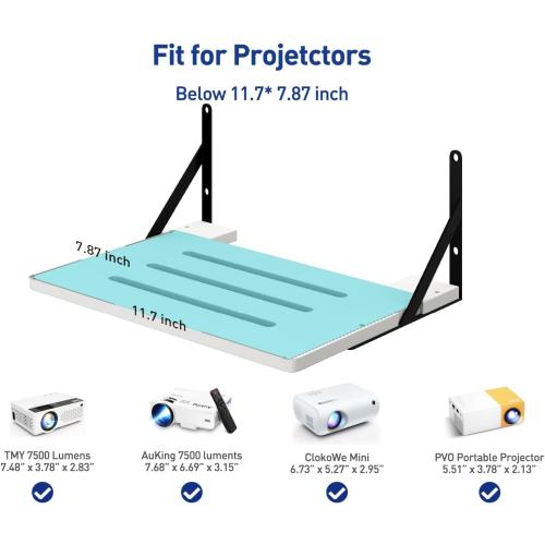 Black White Small Mini Projector Shelf for Wall, Cable Box / Router Shelf,Floating Projector Mount, Holder Stand Accessories