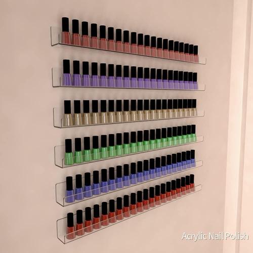 Sezanrpt 24 Inches Acrylic Nail Polish Rack for Wall, Clear Nail Polish Organizer Wall Mounted for 150 Bottles, 6 Pack