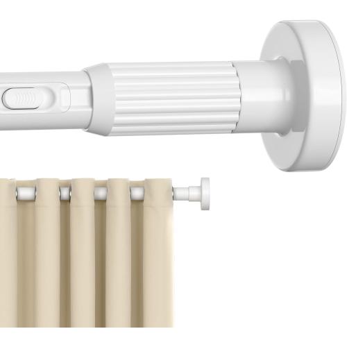 Tension Curtain Rod，40-66IN(3.33-5.5Ft) One-Click Fast Extension Rod Easy to Install White Long Outdoor Curtain Rods No Drilling Never Rust for Window or Shower Patio Diameter 1.26 Inches