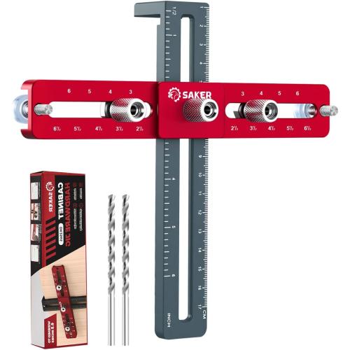 Saker Cabinet Hardware Doweling Jig - Cabinet Handle Template Tool for Knobs and Pull - Adjustable Self Centering Punch Locator Precise Woodworking Drill Guide (6.5 Jig Saw)