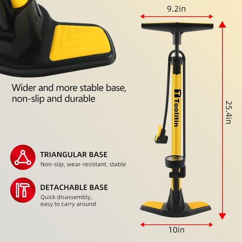 TOOLITIN Floor Bike Pump with Gauge,160 PSI High Pressure,Bicycle Pump Compatible with Presta and Schrader Valve,Bike Tire Pump for Road Bike,MTB,Hybrid,Balls