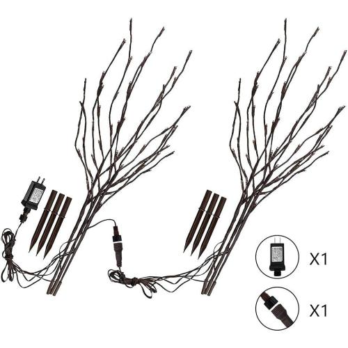Vanthylit Set of 2 3PK 30 Brown Lighted Twig Stakes 120 Warm White Pathway Light for Outdoor and Indoor (Vase Excluded)