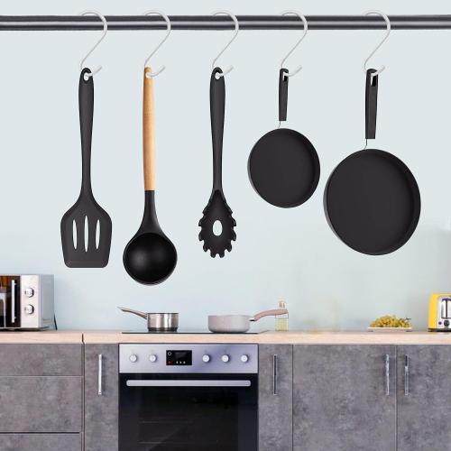 4 Pack Large S Hooks for Hanging Heavy Duty, 6 inch Non Slip Vinyl Coated Metal Closet S Hooks for Hanging Kitchen Utensil Pot Pan Cups Clothes Jeans Towels Hats Bags Plants (White)