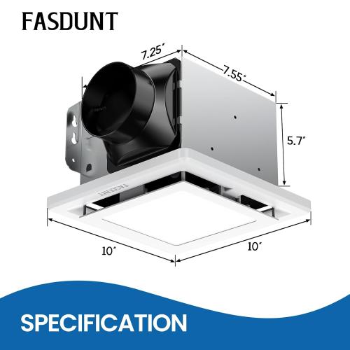 White Bathroom Exhaust Fan with Light - 110 CFM Ventilation, 1.0 Sones - Easy Installation, Energy Efficient, White Finish, Dimmable LED 3000K/4000K/5000K for Home Bath Office Hotel