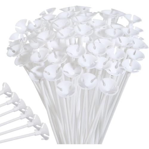 PP OPOUNT Upgraded Version 100 Pieces White Plastic Balloon Sticks Holders and Cups for Christmas Decoration Party and Wedding Decoration